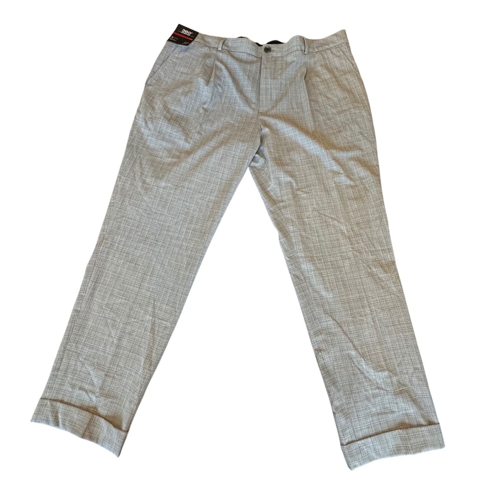 J Ferrar Mens Grey Marl Text 360 Stretch Slim Cropped Pleated Pants XXL 44-46
